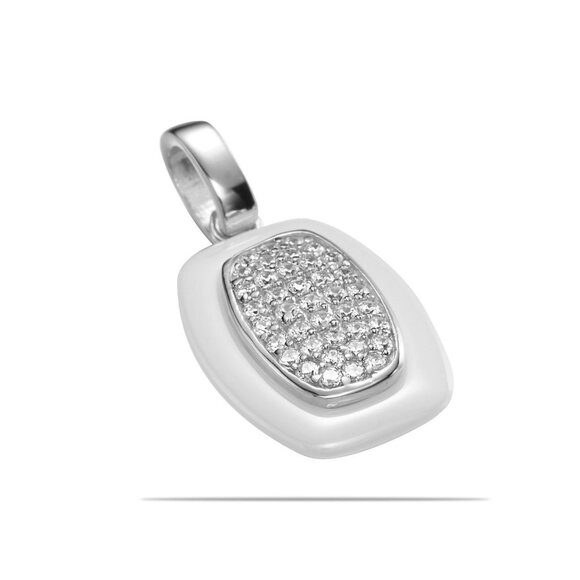 Ceramic and Sterling Silver Center with Simulated Diamonds Pendant - Picture 3 of 4